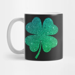 St Patricks Day, Ombre Green Faux Glitter 4 Leaf Clover Mug